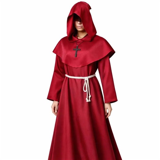 Medieval Monk Hooded Robe Costume – Wizard Priest Sorcerer Cloak With Rope Belt & Cross Necklace – Halloween Cosplay Outfit - Etsy