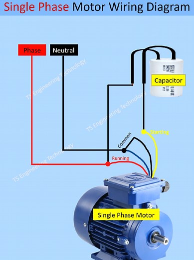 Single phase Motor Connection | 4 wired Motor with Capacitor Connection Diagram #electrician #motor #singlephasemotors220v #electric #shorts