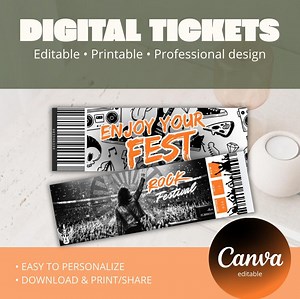 Rock Music Festival Ticket Template, Editable Concert Pass Canva, Birthday Surprise Concert Ticket, Rock Show Event, 2 Sided Design - Etsy