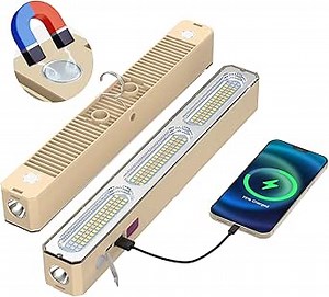 Magnetic Work Light, Rechargeable Magnetic Light with Hooks & USB Power Output, Battery Powered Light for Mechanics/Workshop/Emergency/Car Repairing/Inspection, Lamp Length 11.8 inches (11.8 inches)