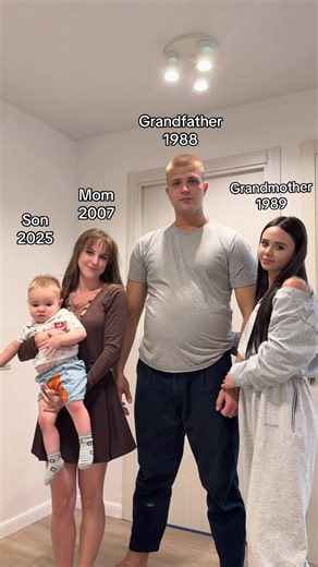 Family ages sticker: Son 2025 · Mom 2007 · Grandparents 1988–1989