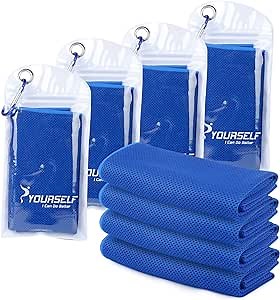 SYOURSELF Cooling Towels for Neck and Face, 4 Pack 40" x 12" Cooling Towel for Hot Weather, Soft Breathable Instant Cool Chilly Pad for Sports Golf Yoga Gym Athletes Camping Ice Towels(Dblue)