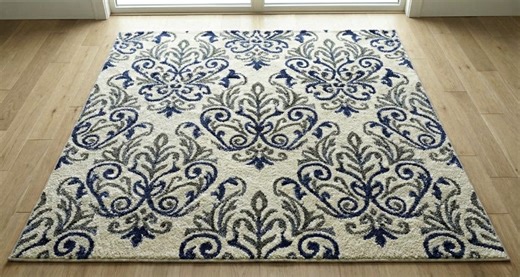 Hand Tufted Blue & Grey Damask Rug – Modern Floral Area Rug – Soft Premium Wool Carpet for Living Room, Bedroom – Custom Size Available - Etsy