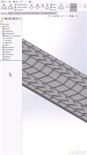 The Flex feature in SOLIDWORKS lets you manipulate geometry around the primary axes. This helps you shape your designs to fit their function and design intent. In the case of a tire, you need the treads to bend as they would on a car. Instead of using a revolve and a circular pattern, flexing provides a much more accurate representation of the design. Ready to take your SOLIDWORKS skills to the next level? https://hubs.la/Q03NfXZS0 #solidworks #tutorial #engineering | GoEngineer