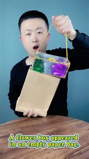 A flower box appeared in an empty paper bag. #magic