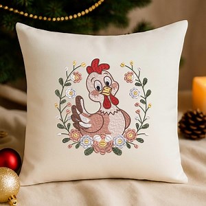 Farm Chicken Embroidery Design, Cute Hen With Floral Wreath Pattern, Country Farmhouse Style Machine Embroidery File - Etsy