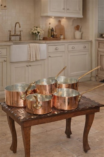 Vintage French Copper Cookware Set - 5 Copper Saucepans With Brass Handles, Tin Lined Kitchen - Etsy