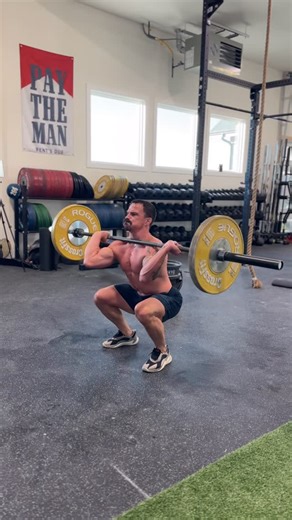 Joshua Bridges on Instagram: "Want big legs…do thrusters you don’t even have to go heavy. Nothings hits my quads like thrusters! #paytheman @joshbridges_training *also last day to get 35% off all programs 14 minute as many reps as possible 7 bar muscle ups 14 thrusters 115# 21 burpee over the bar *no bar muscle up do 7 pull ups 7 dips or 7 burpee pull ups"