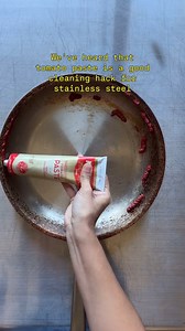 Can you clean a stainless steel pan with tomato paste? Yes. Will it be a bit smelly and stain your fingernails? Also yes. What cleaning hacks should we test out next? | Made In Cookware