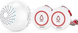 SINGCALL Wireless Caregiver Pager Call System 2 SOS Call Buttons Transmitters 1 Receiver Nurse Calling Alert Patient Help System for Home, Personal Attention Pager up tp 500 Feet Plugin Receiver Alert