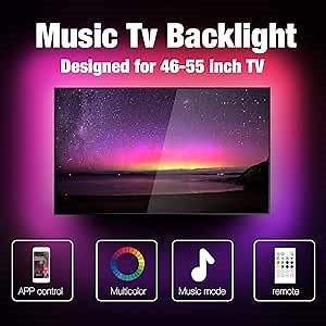 13.2ft TV LED Backlight, Suitable for 46-55 Inch TVs, 160,000 Colors, Music Sync, App & Remote Control, Indoor Use