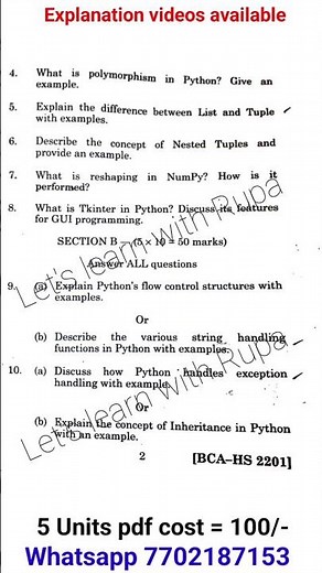 Python programming previous qsn paper degree 4th sem 2025 #andhrauniversity #bcamajor #python #pdf