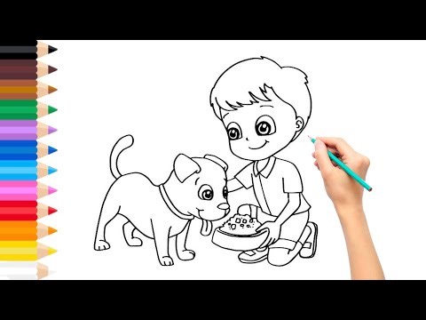 Drawing and coloring Feeding The Dog | how to draw and coloring Feeding The Dog | easy and simple.