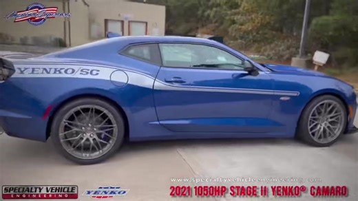 Start the week with this 2022 1050HP YENKO/SC® Stage I Camaro in Riverside Blue with White graphics! #Yenko #Camaro #1050HP #SEMASHOW2022 #SEMA2022 #YENKOCamaro #SpecialtyVehicleEngineering | Specialty Vehicle Engineering, Inc.