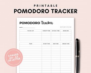 Printable Pomodoro Tracker, Pomodoro Technique Planner, Project Planner, Time Management Log, Day Planner, To-do List, Daily Task Planner - Etsy