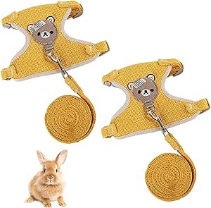 2-Pack Rabbit Harness and Leash Set – Adjustable Small Animal Vest Harness with Safety Buckle – Breathable & Lightweight – Ideal for Rabbits, Ferrets, Guinea Pigs, and Cats (Yellow)