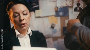 Security service agents reading fake contract, investigating corruption crime