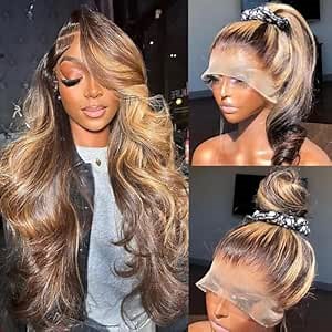 360 Highlight Ombre Lace Front Wigs Human Hair 180 Density Full Lace Wigs 360 Honey Blonde Body Wave Lace Front Wigs 4/27 Colored Human Hair Wig Full 360 HD Transparent Lace Front Wigs 20 Inch