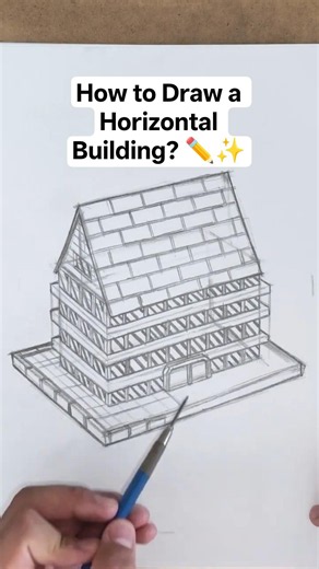 How to Draw a Horizontal Building Step by Step ✏️✨ #drawing #art