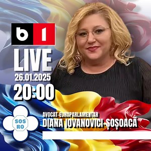 19K views · 905 reactions |  LIVE PE B1 TV!  26.01.2025  ORA 20:00 ⚖️ Invitată: Avocat - Europarlamentar DIANA IOVANOVICI-ȘOȘOACĂ  Președinte Partidul S.O.S. România  Urmărește această ediție specială! ➡️ Nu rata! Fii informat! | Diana Iovanovici Șoșoacă- Oficial | Facebook
