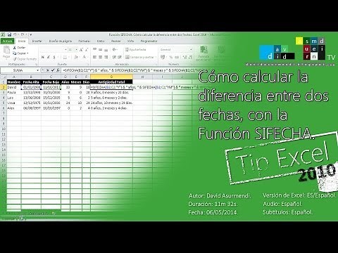 Función SIFECHA. Calcular la Edad, la Antigüedad o la Diferencia entre dos Fechas. Excel 2010.