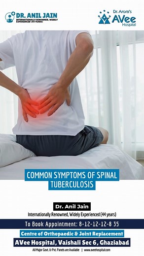 #DrAnilJainaveehospital Spinal TB, though serious, is completely treatable with timely medical intervention and surgical support when necessary. Consulting an experienced orthopedic spine doctor ensures the best outcomes for recovery and long-term spine health. #AVeehospital #AVeeCares #CentreofOrthopaedicandJointReplacementAveeHospital Dr. Anil Jain Internationally trained Joint Replacement & Arthroscopy Surgeon Connect to book appointment 91 8-12-12-12-8 35 Centre of Orthopaedic & Joint Replac