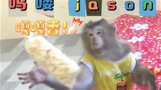 吗喽jason吃爆米花拿盘子和扫把