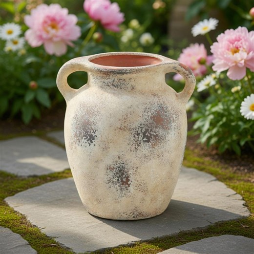 Vintage Rustic Ceramic Vase, Farmhouse Jug With Handles, Distressed Clay Vase, Pampas Decor, Neutral Boho Centerpiece - Etsy