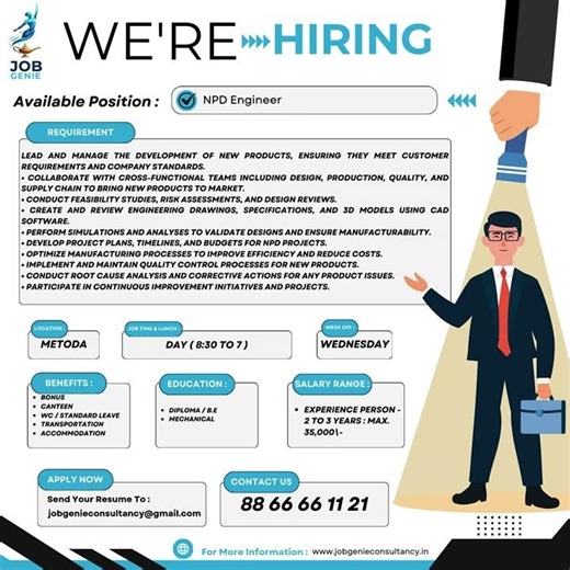 We Are Hiring NPD Engineer In #Rajkot