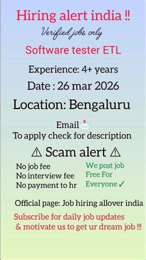 Hiring for Software Tester- ETL #youtubeshorts #shorts #hiring #viralvideo #freshjobs