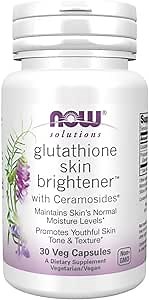 NOW Foods Solutions, Glutathione Skin Brightener with Ceramosides®, Moisturizing and Illuminating, 30 Veg Capsules