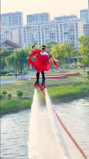 Romantic Flyboard Couple Stunt 😍❤️ Water Jetpack Love Story Goes Viral #shorts