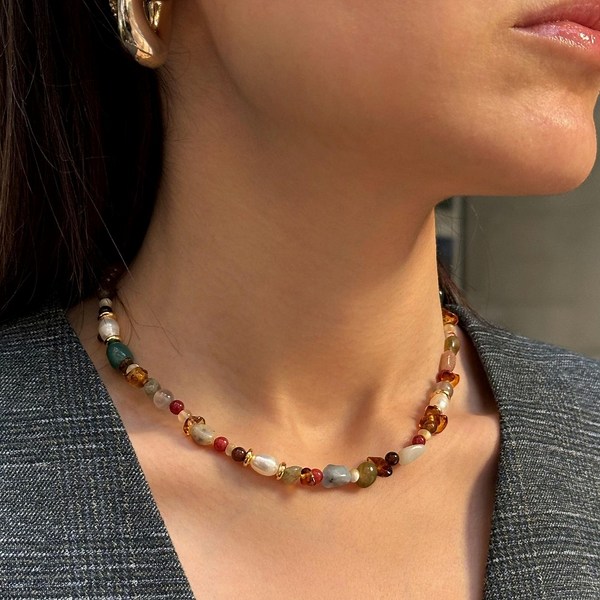 Colorful Mixed Bead Gemstone Necklace With Pearl, Indian Agate Stone, Sunstone, Natural Stone, Dainty, Tiny, Delicate Jewelry, Gift for Her - Etsy