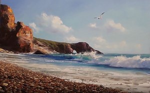 【油画海景】《一只海鸥飞过》海景油画教程 by Sakharov Igor