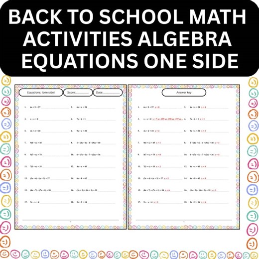 Back to School Algebra Activities | One-Step Equations (Single Variable)