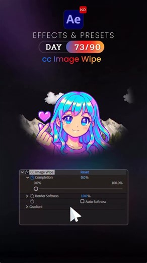 XO MULTIMEDIA on Instagram: "Day 73/90 – CC Image Wipe Effect 🦋 Today is Day 73 of our 90 Days After Effects Challenge, and we’re exploring CC Image Wipe, a transition effect that reveals your layer using another image or texture — perfect for creative wipes and stylized reveals. ✨ What is CC Image Wipe? CC Image Wipe uses a grayscale image to control how a layer appears or disappears. Great for texture-based transitions, organic wipes, and artistic scene changes. ✨ How to Use: - Select layer →