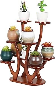 9 Tiers Small Windowsill Plant Shelf Indoor,Bamboo Succulent Plant Stand for Desk,Multi-Layered Tabletop Plant Holder Mini Flower Pot Stand Display for Home Office Decor
