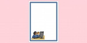 2 Children at a Computer Page Border