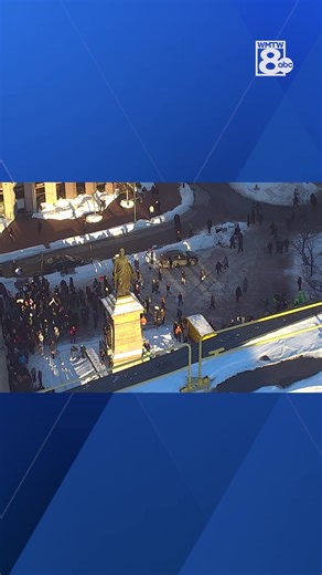 Video from our skycam in downtown Portland shows the large group of anti-ICE protesters who gathered in Monument Square. The video also shows the protesters clear out of the square as they began to march down Congress Street. https://www.wmtw.com/article/portland-maine-anti-ice-protest-monument-square/70204879 | WMTW-TV