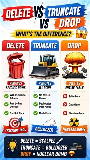 DELETE vs TRUNCATE vs DROP 💀 | One SQL Command Can Destroy Everything