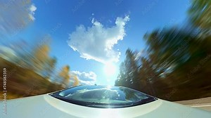 Day Time Lapse Shot of Male Adult Driving His Car on Country Road. Camera is Placed Outside Vehicle. Speedy Driving On a Road Hyperlapse. Road Trip Travel Concept. Sort of Dashcam POV. Stock Video
