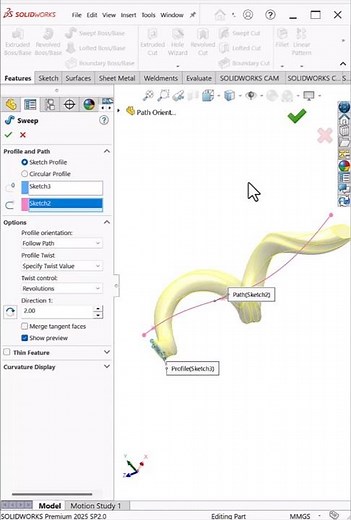 Twisted Sweep in SolidWorks | Twist Along Path #shorts #shortfeed #solidworkstips #solidworks