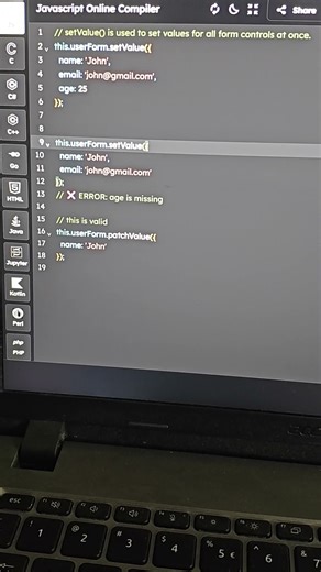 Angular interview question setvalue vs patch value
