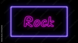 Rock music neon sign fluorescent light glowing on signboard background. Text free by rock club lights signboard in dark night. The best stock of rock festival neon flickering, flash, blinking color Stock Video