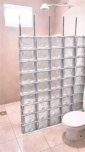 DIY Glass Block Shower Wall: Satisfying Transformation! ✨🏗️ #shorts