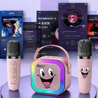 Omax Brand, K12 Portable Speaker With 2 Wireless Microphones, Best Valentine's Day Gift, Karaoke Machine For Birthday Party, With LED Colorful Lights, High-Quality Gift, Enjoy Life, Ideal For Vacation, Music Player For Outdoor Picnic And Singing, Covering Bluetooth, TF Card, AUX, Headphone Monitoring Modes; Main Unit DC3.7V, 800mAh, Microphone DC3.7V, 300mAh | SHEIN
