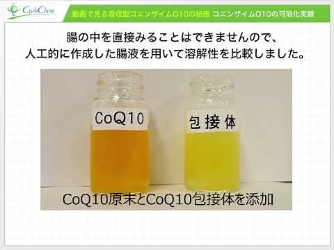 動画で見る研究成果① コエンザイムＱ１０包接体の可溶化試験