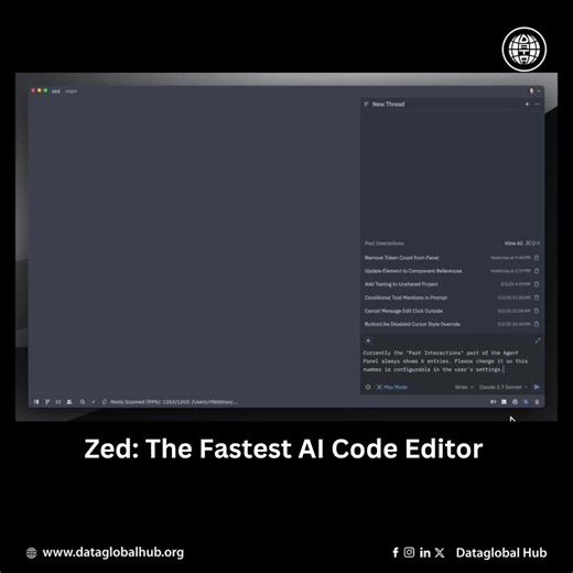 Zed: The Fastest AI Code Editor Zed introduces the fastest and open-source code editor built in Rust under GPL version 3. It integrates AI features directly into the editing experience, offering developers a practical tool for coding tasks. AI-Driven Editing with the Agent Panel Zed’s Agent Panel allows users to interact with AI agents using natural language. Developers can ask the agent to query a codebase, make edits, or write new code. The agent searches the codebase without needing prior set