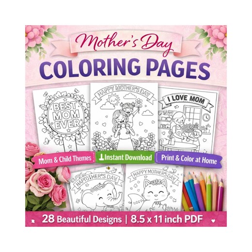 Mother’s Day Coloring Pages 8.5x11 - Etsy