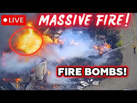 Breaking: FIRE BALLS! Massive Fire Burning Land & Buildings Near Tesla Road, Livermore – Live